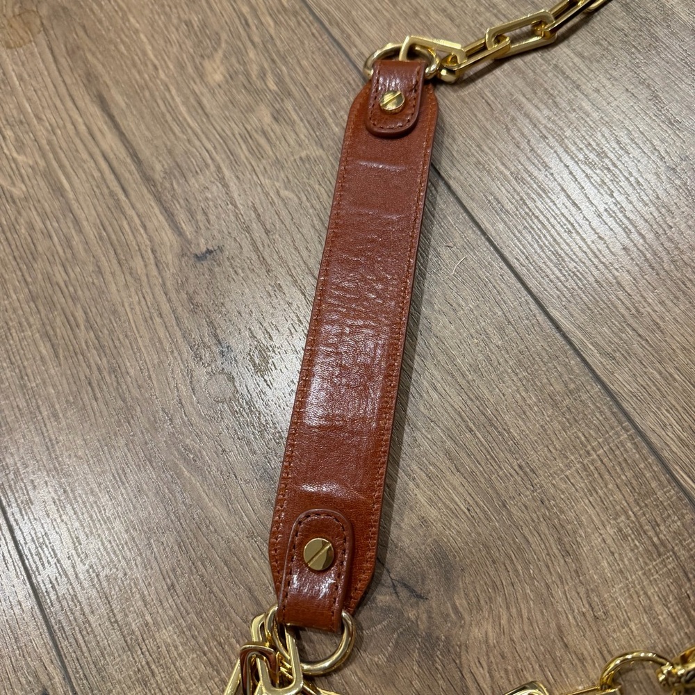 Tory Burch Reva in Cognac Leather Clutch with Gold Chain - Picture 9 of 13